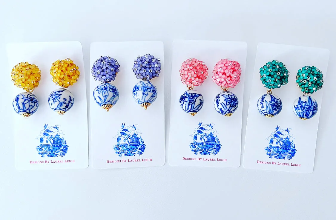 Chinoiserie Green Hydrangea Blossom Earrings