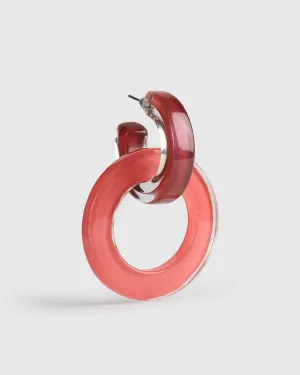 Circle Duet Earrings, Coral