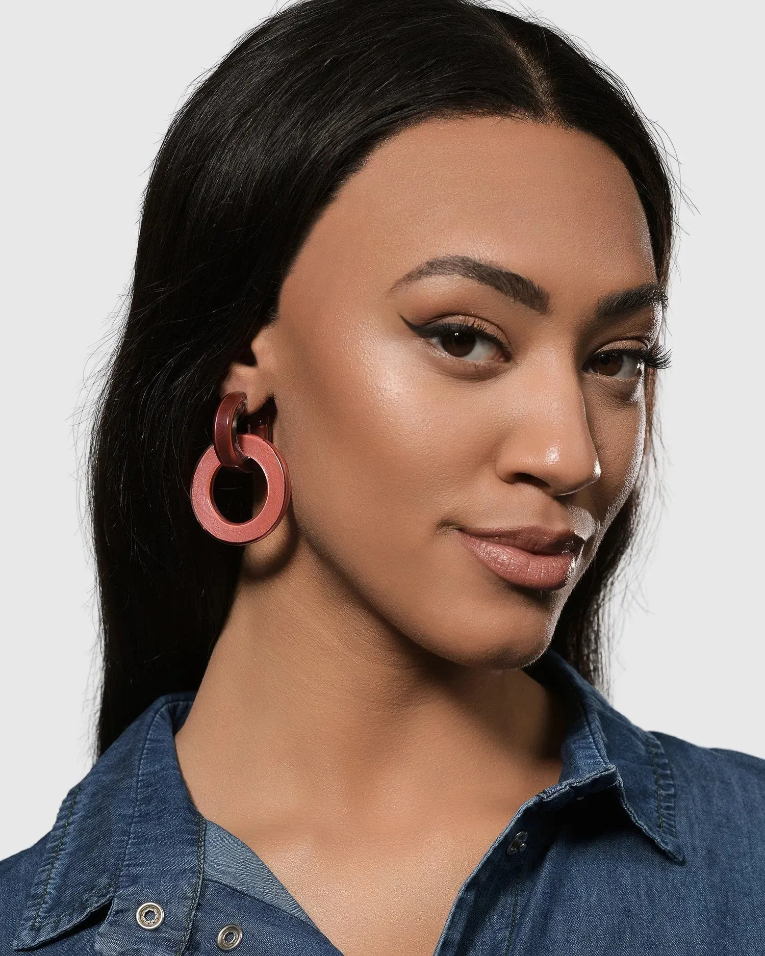 Circle Duet Earrings, Coral