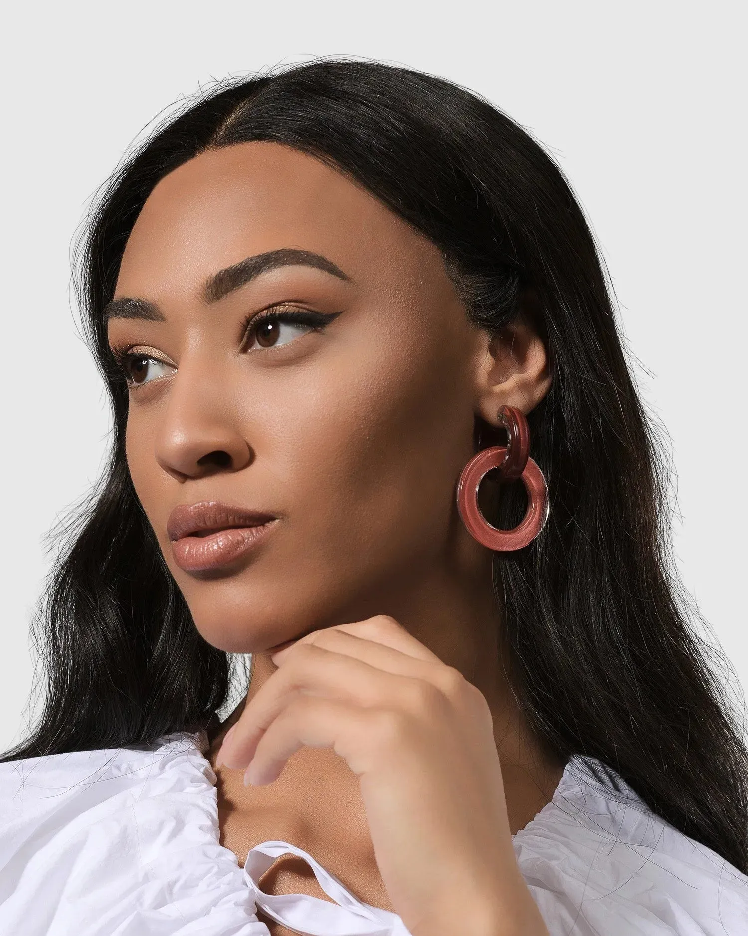 Circle Duet Earrings, Coral