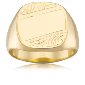 Circular Gold Signet Ring with Pattern