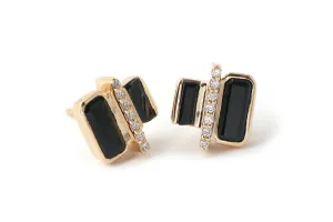 Cityscape Black Spinel and Diamond Tower Stud Earrings