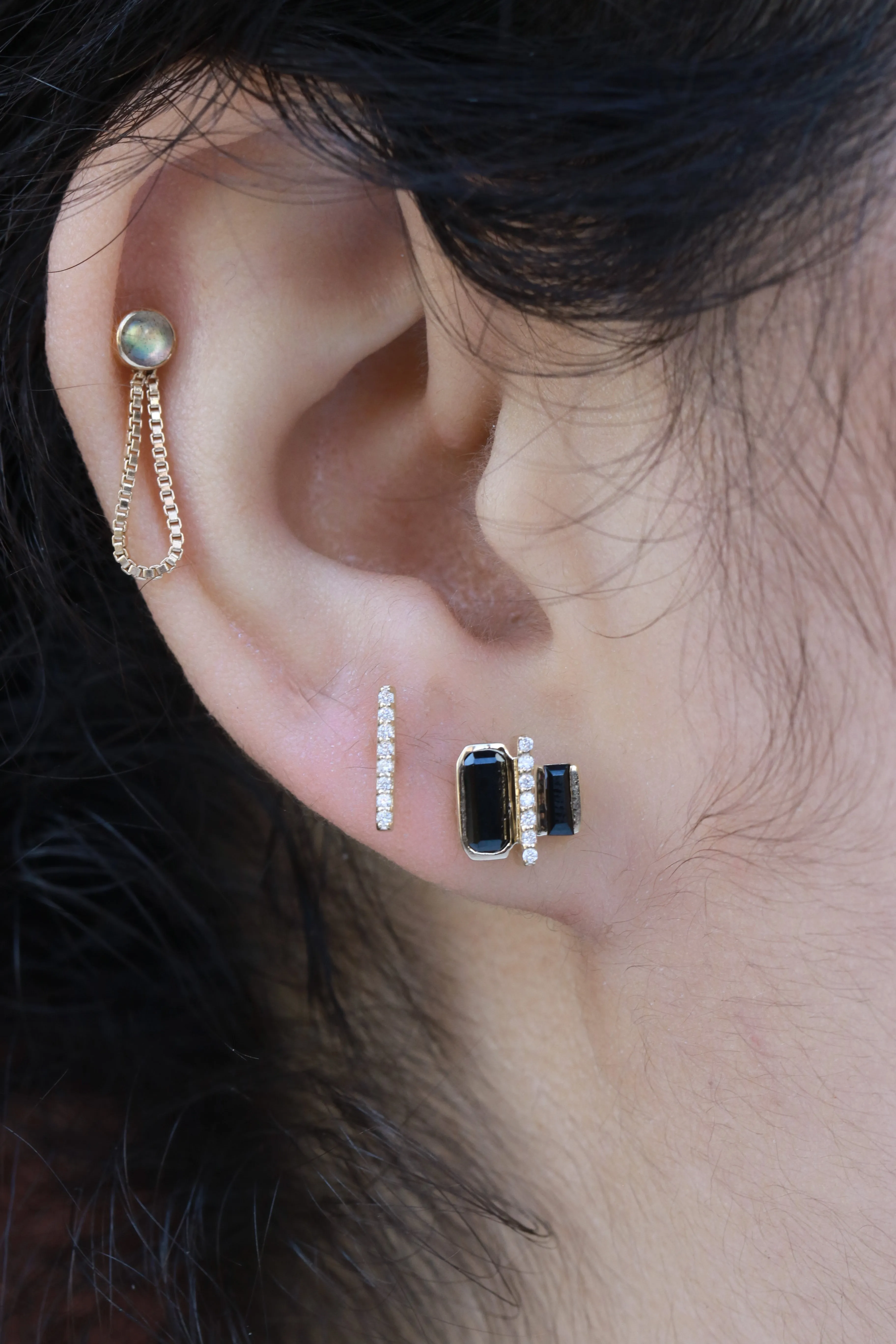 Cityscape Black Spinel and Diamond Tower Stud Earrings