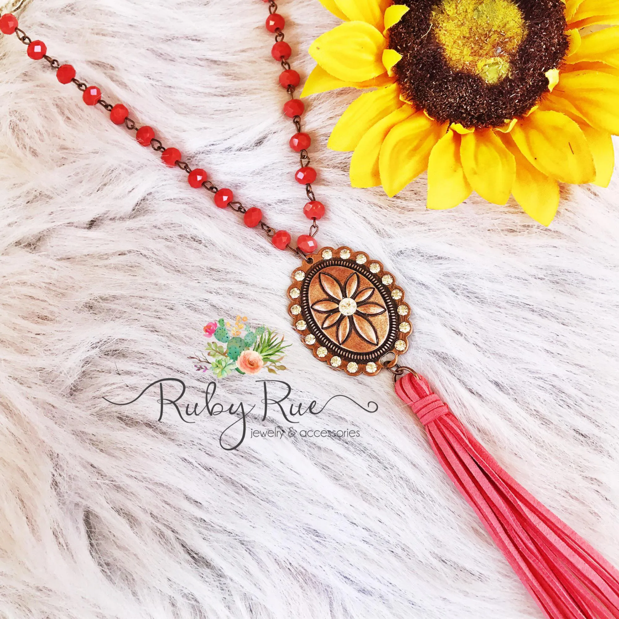 Coral & Copper Concho Necklace