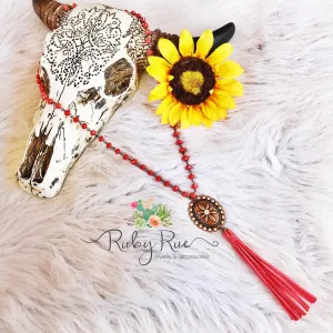 Coral & Copper Concho Necklace