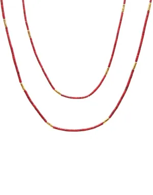 Coral and Gold Beaded Necklace