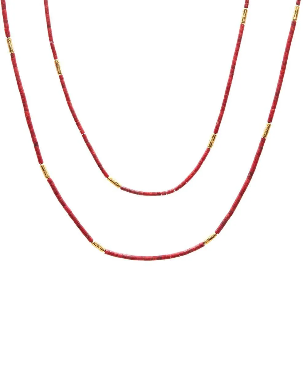 Coral and Gold Beaded Necklace