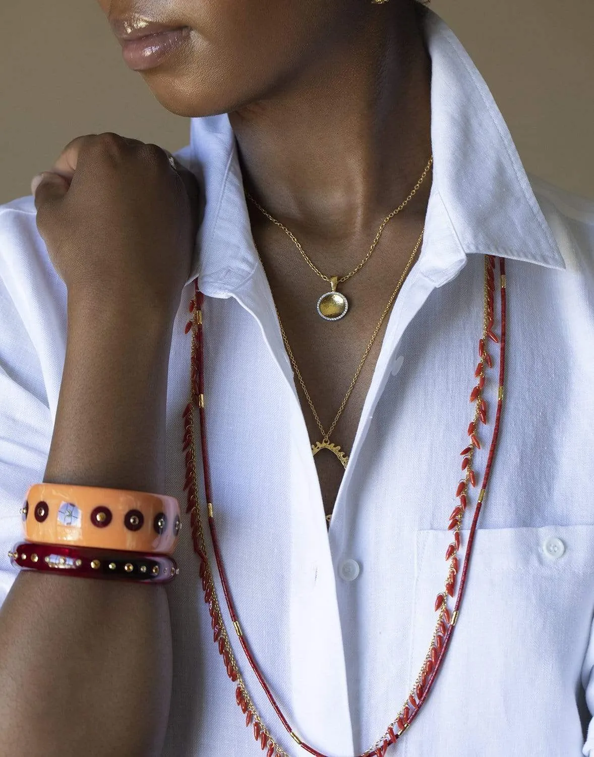 Coral and Gold Beaded Necklace