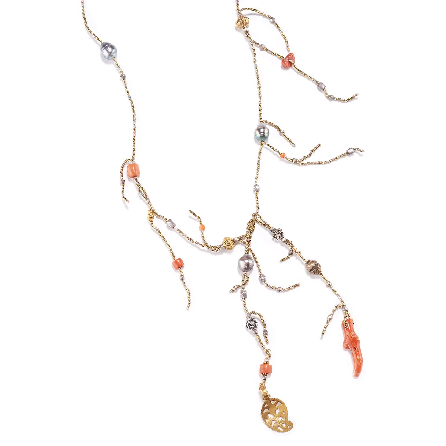 Coral and Gold "Y" Collar