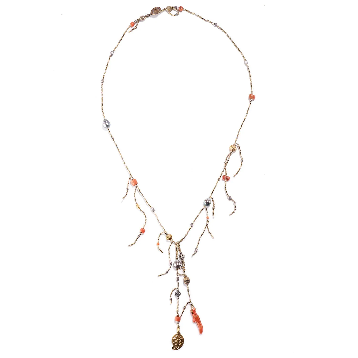 Coral and Gold "Y" Collar