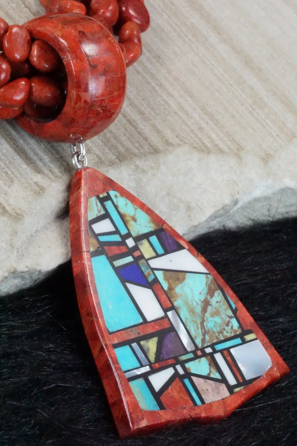 Coral, Multi Stone Pendant & Sterling Silver Necklace - Chris Nieto