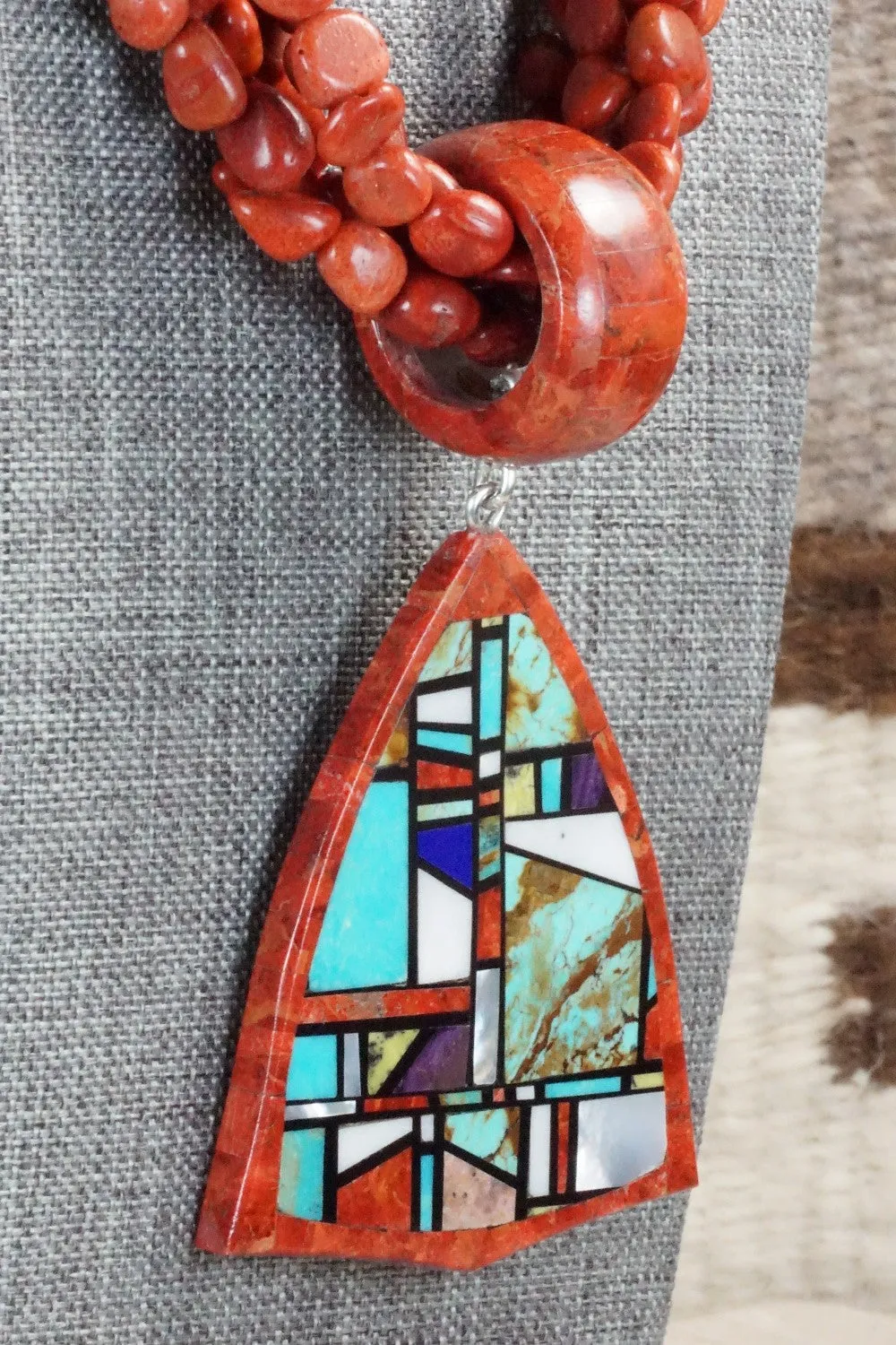 Coral, Multi Stone Pendant & Sterling Silver Necklace - Chris Nieto