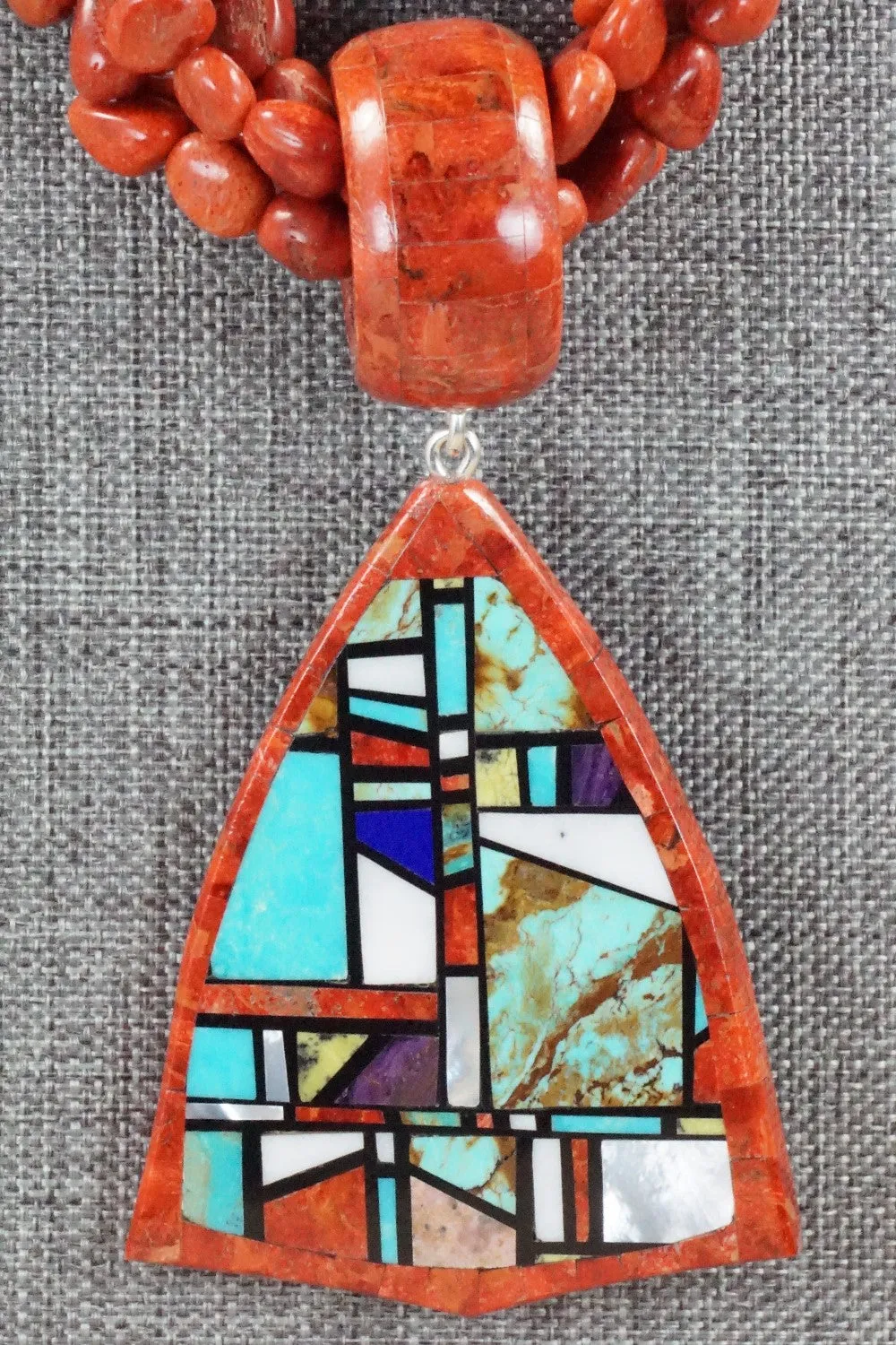 Coral, Multi Stone Pendant & Sterling Silver Necklace - Chris Nieto