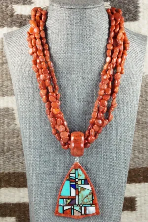 Coral, Multi Stone Pendant & Sterling Silver Necklace - Chris Nieto