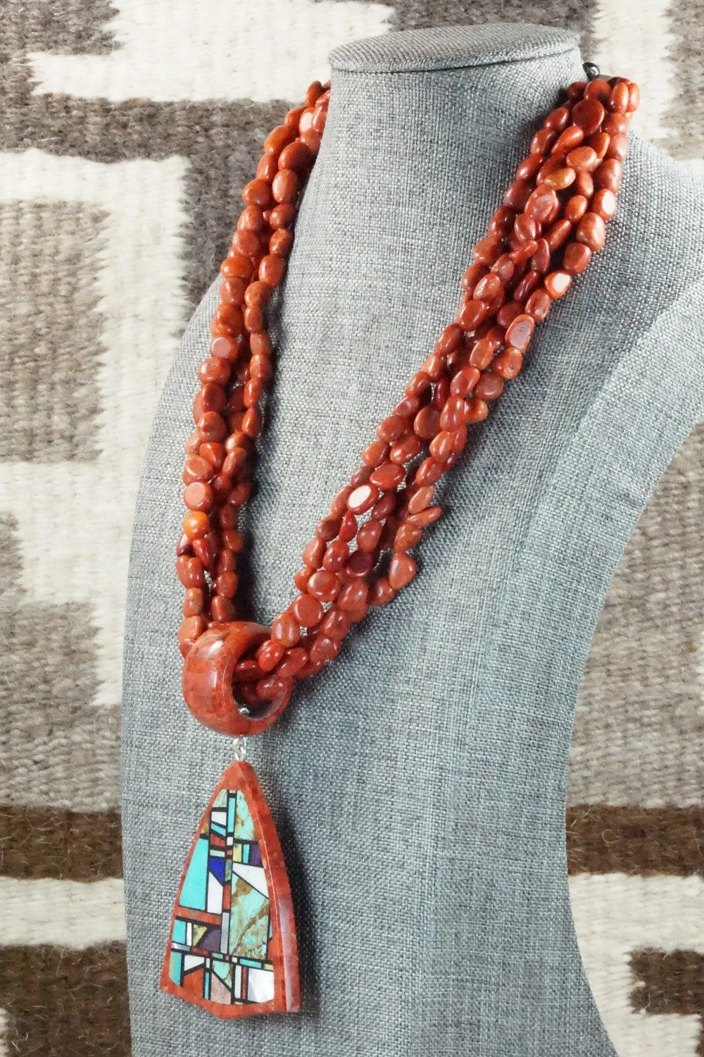 Coral, Multi Stone Pendant & Sterling Silver Necklace - Chris Nieto