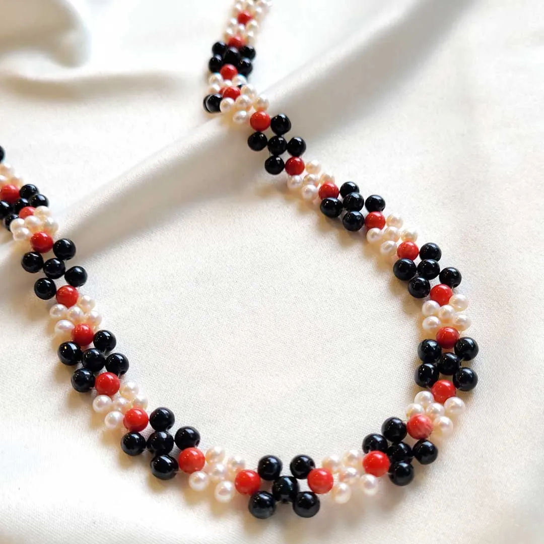 Coral, Pearl and Jade Necklace