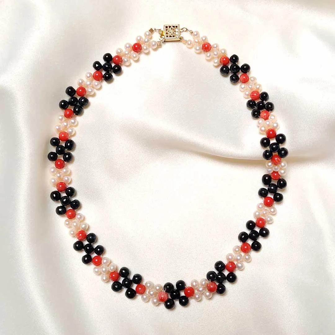 Coral, Pearl and Jade Necklace