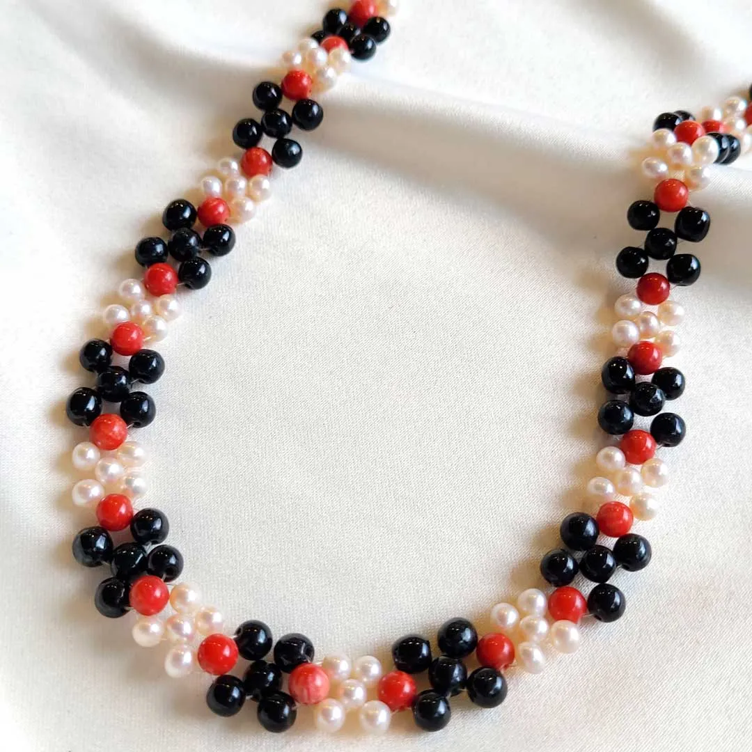 Coral, Pearl and Jade Necklace