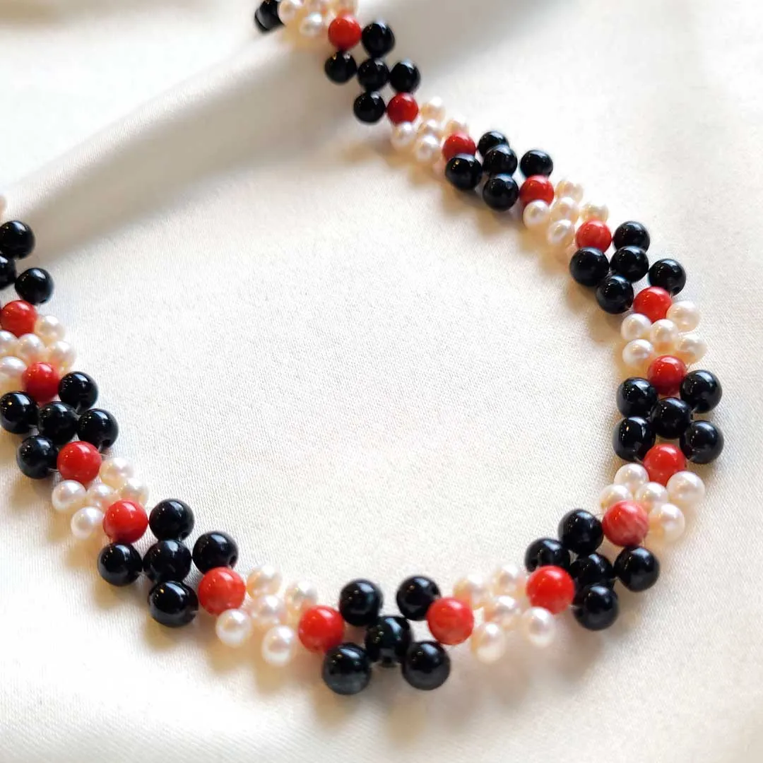 Coral, Pearl and Jade Necklace