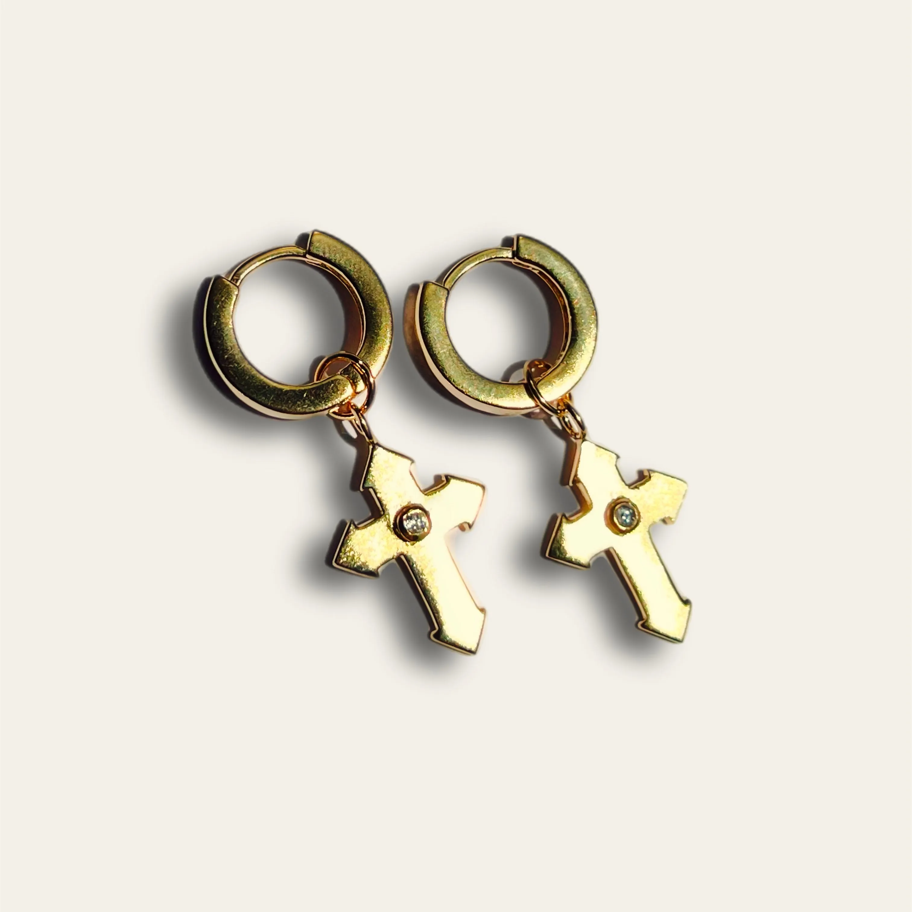 Cross Aiguisé Earrings with Zircon gemstone GOLD-VERMEIL