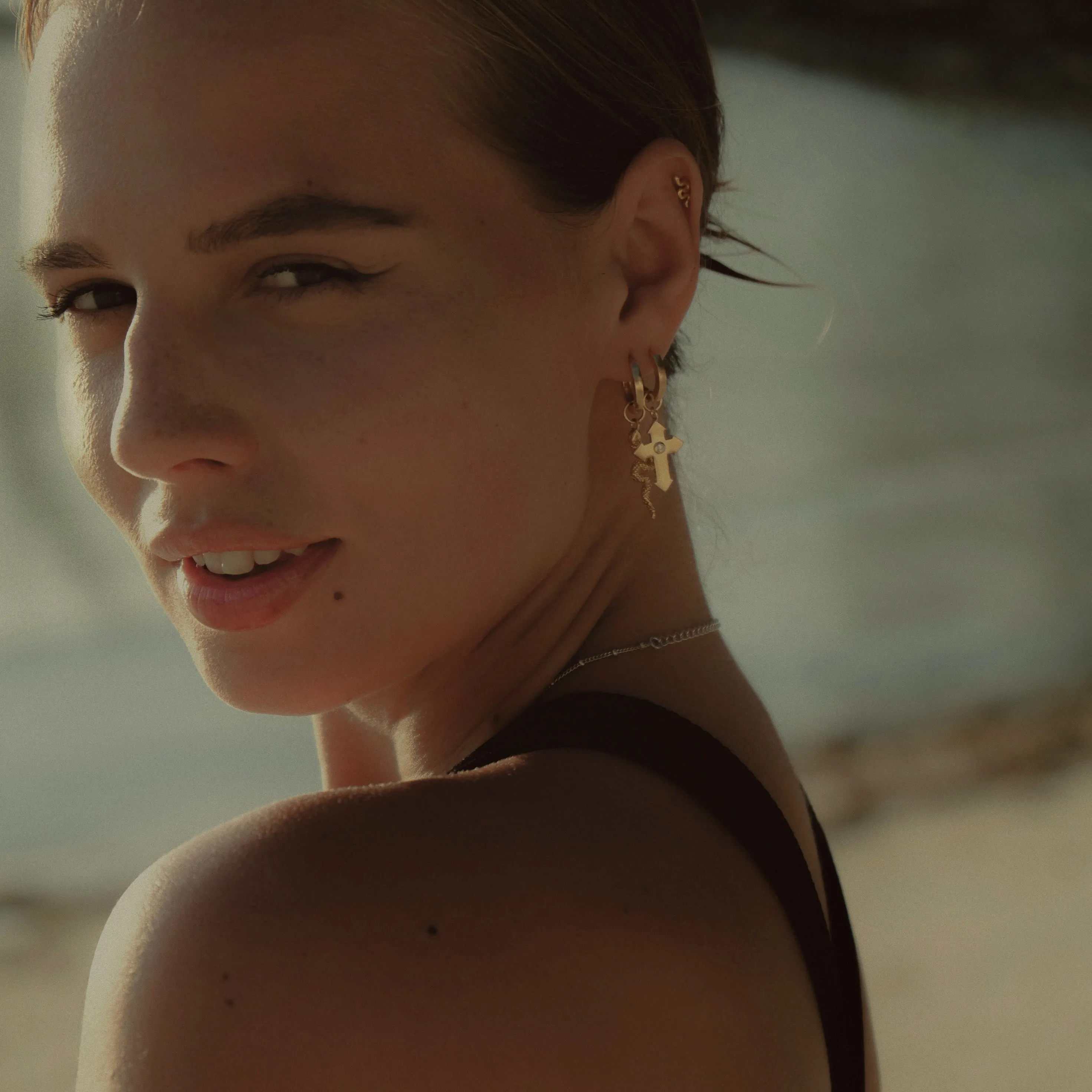 Cross Aiguisé Earrings with Zircon gemstone GOLD-VERMEIL