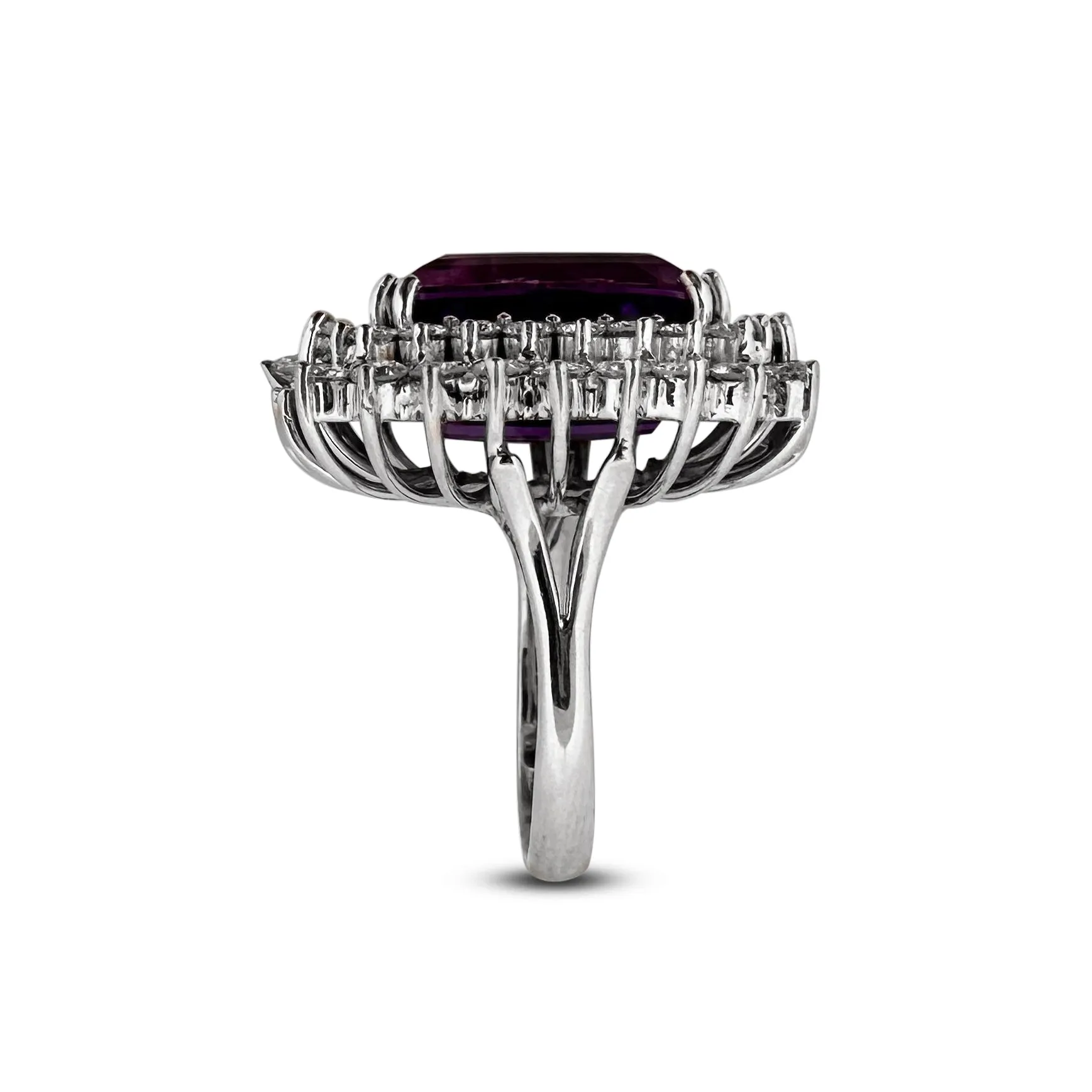 Cushion Cut Amethyst with Diamond Double Halo Cocktail Ring in 14k White Gold