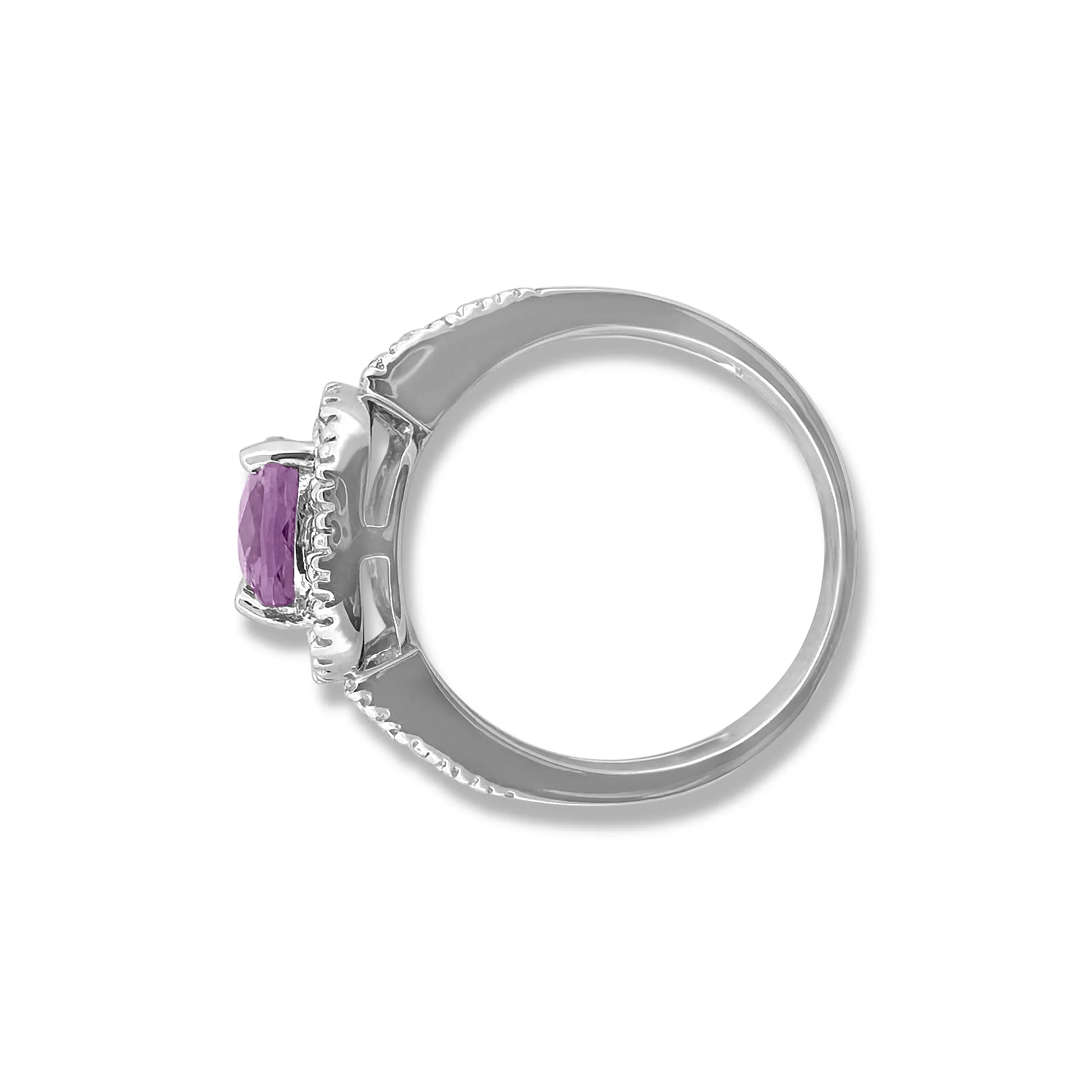 Cushion Cut Amethyst with Diamond Halo Cocktail Ring in 10k White Gold