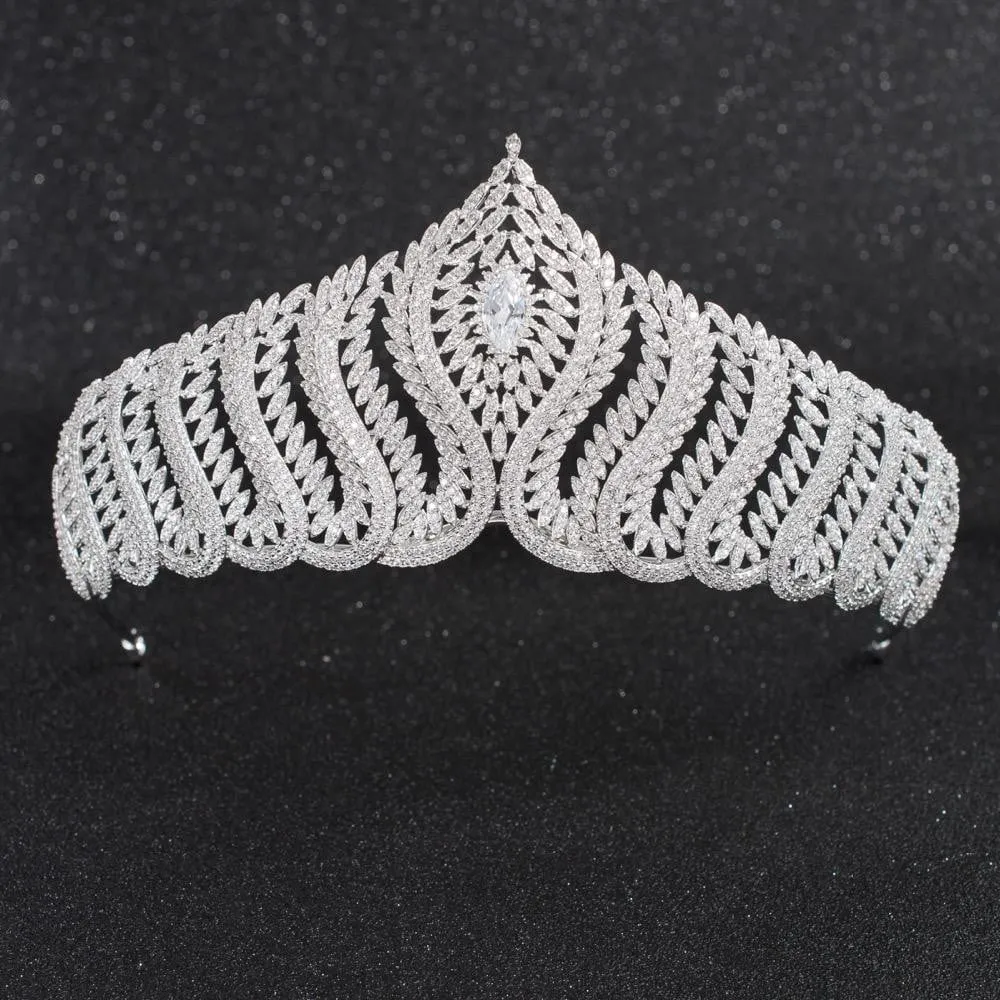 CZ Cubic Zirconia Wedding Bridal Royal Tiara Diadem Crown CH10132