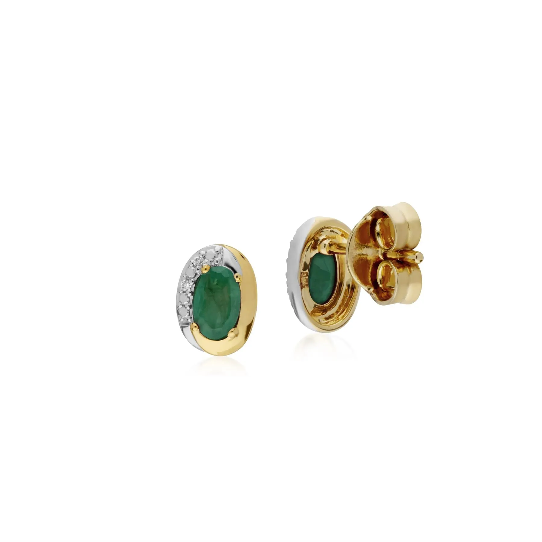 Damen 9 Karat Gelbgold Smaragd Diamant Zweifarbig Ohrstecker