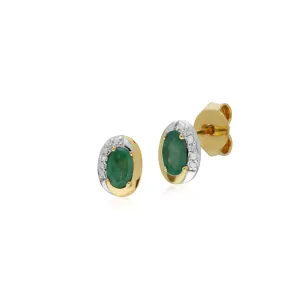 Damen 9 Karat Gelbgold Smaragd Diamant Zweifarbig Ohrstecker