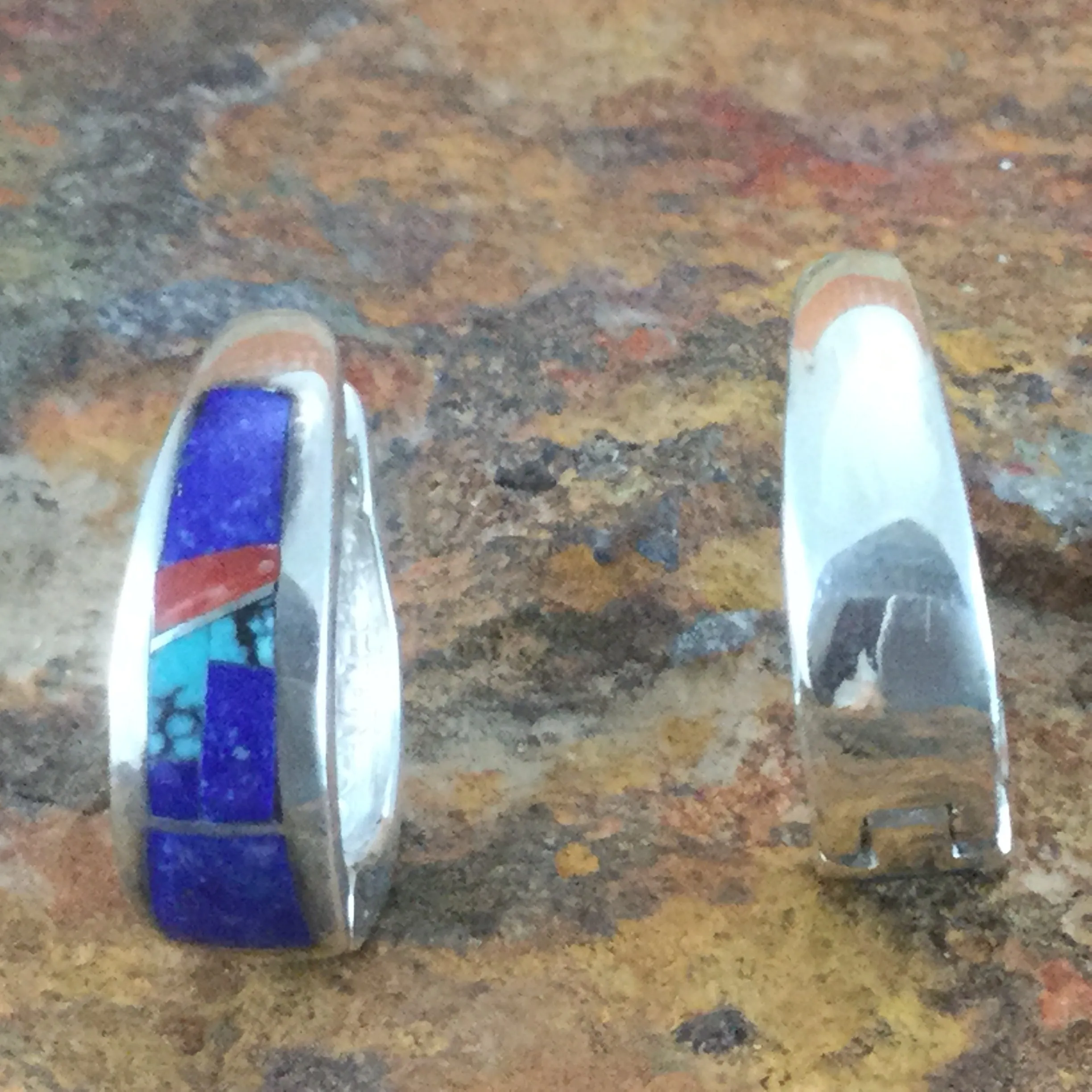 David Rosales Ceremonial Inlaid Sterling Silver Earrings Huggies
