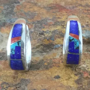David Rosales Ceremonial Inlaid Sterling Silver Earrings Huggies