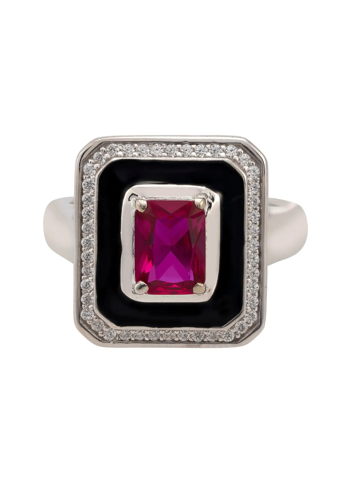 Deco Ruby & Enamel Ring Silver