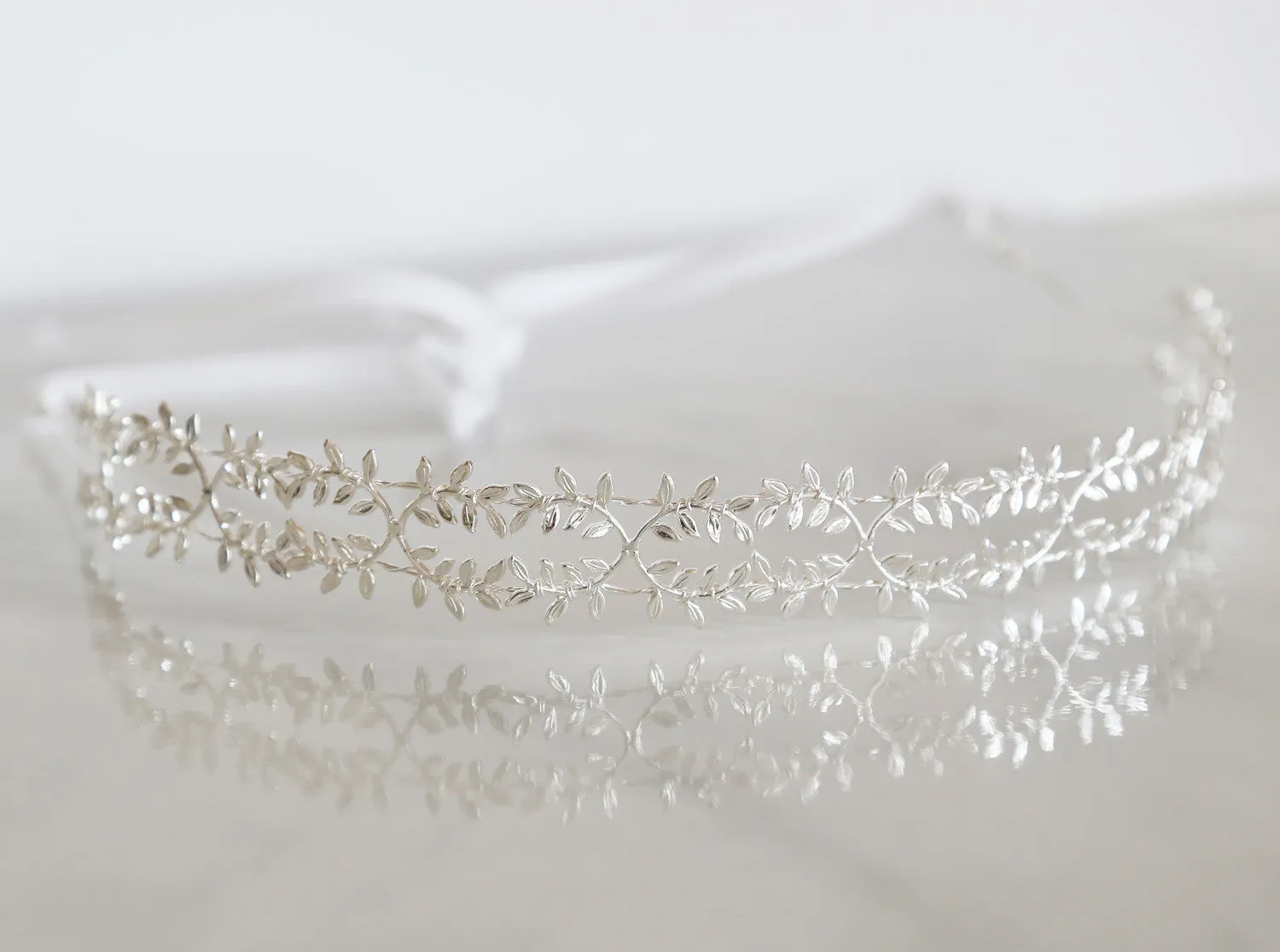Delicate Silver Fern Leaf Crown - Tie Headband, Crown