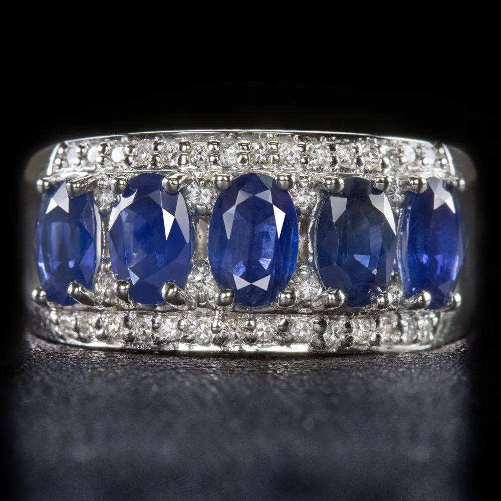DESIGNER SAPPHIRE DIAMOND COCKTAIL BAND VINTAGE EFFY RING 2.75 CARAT WIDE BLUE
