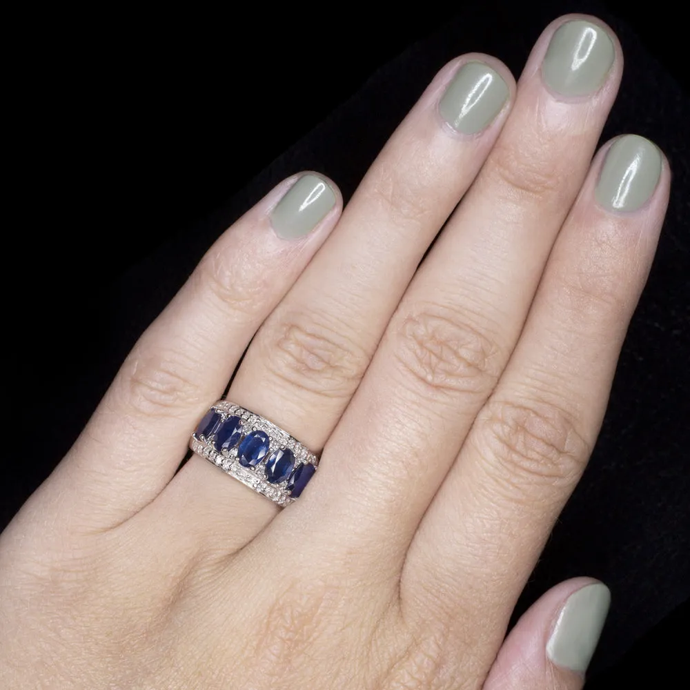 DESIGNER SAPPHIRE DIAMOND COCKTAIL BAND VINTAGE EFFY RING 2.75 CARAT WIDE BLUE