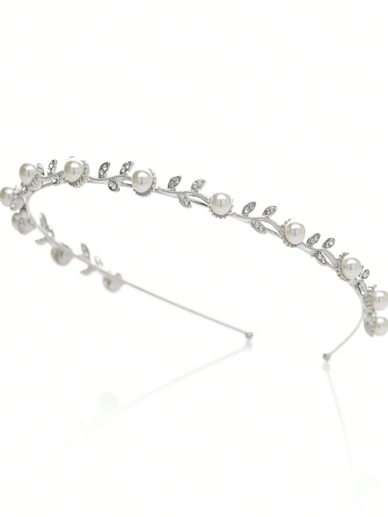 Diadem - Sølv Hårbøjle med Perle Blomster & Blade
