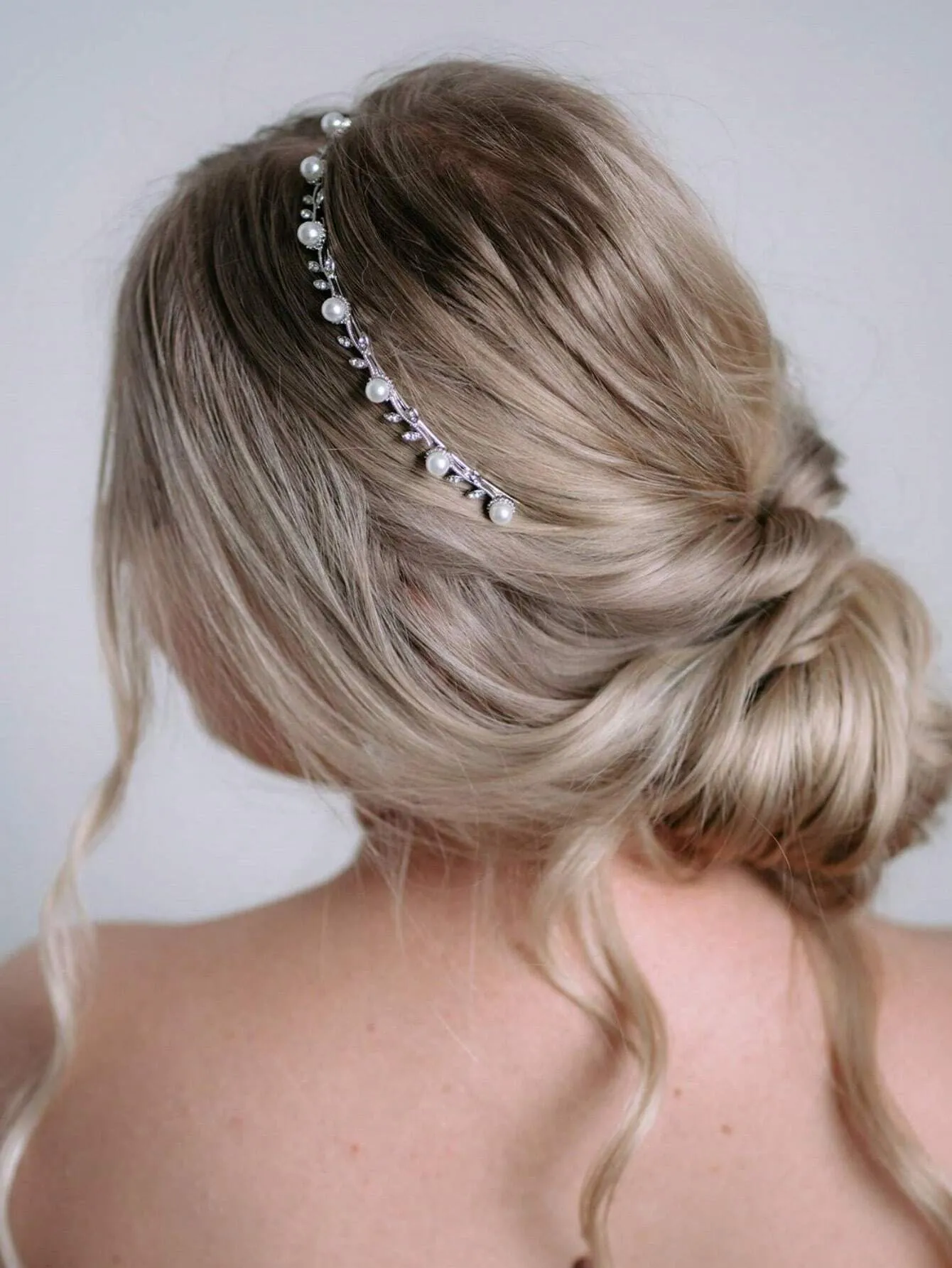 Diadem - Sølv Hårbøjle med Perle Blomster & Blade