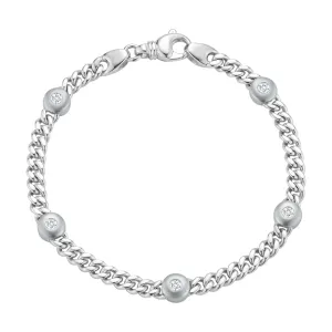 Diamond Bezel Station Curb Bracelet in 14K White Gold