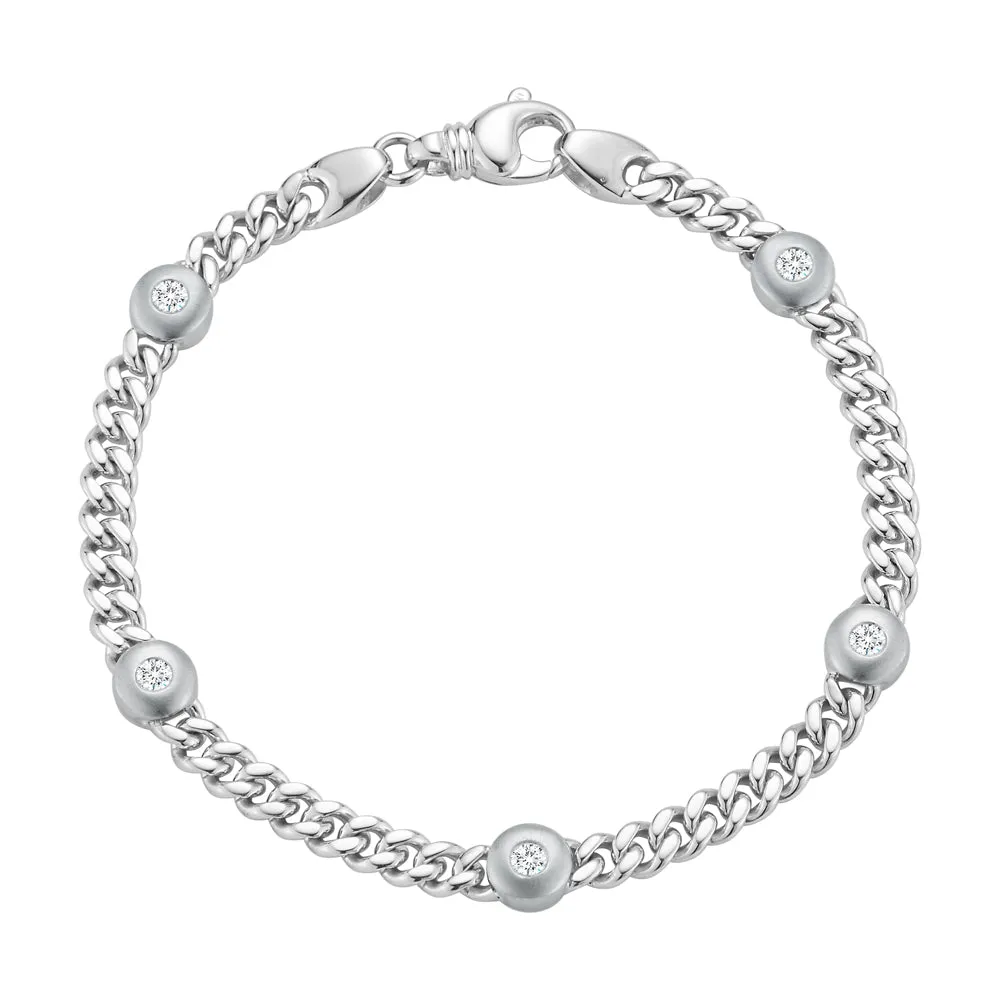 Diamond Bezel Station Curb Bracelet in 14K White Gold