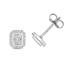 Diamond Clusetr Stud Emerald Earrings ED332W