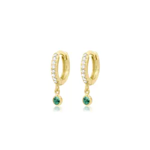 Diamond Huggies with Mini Emerald Bezel Drop
