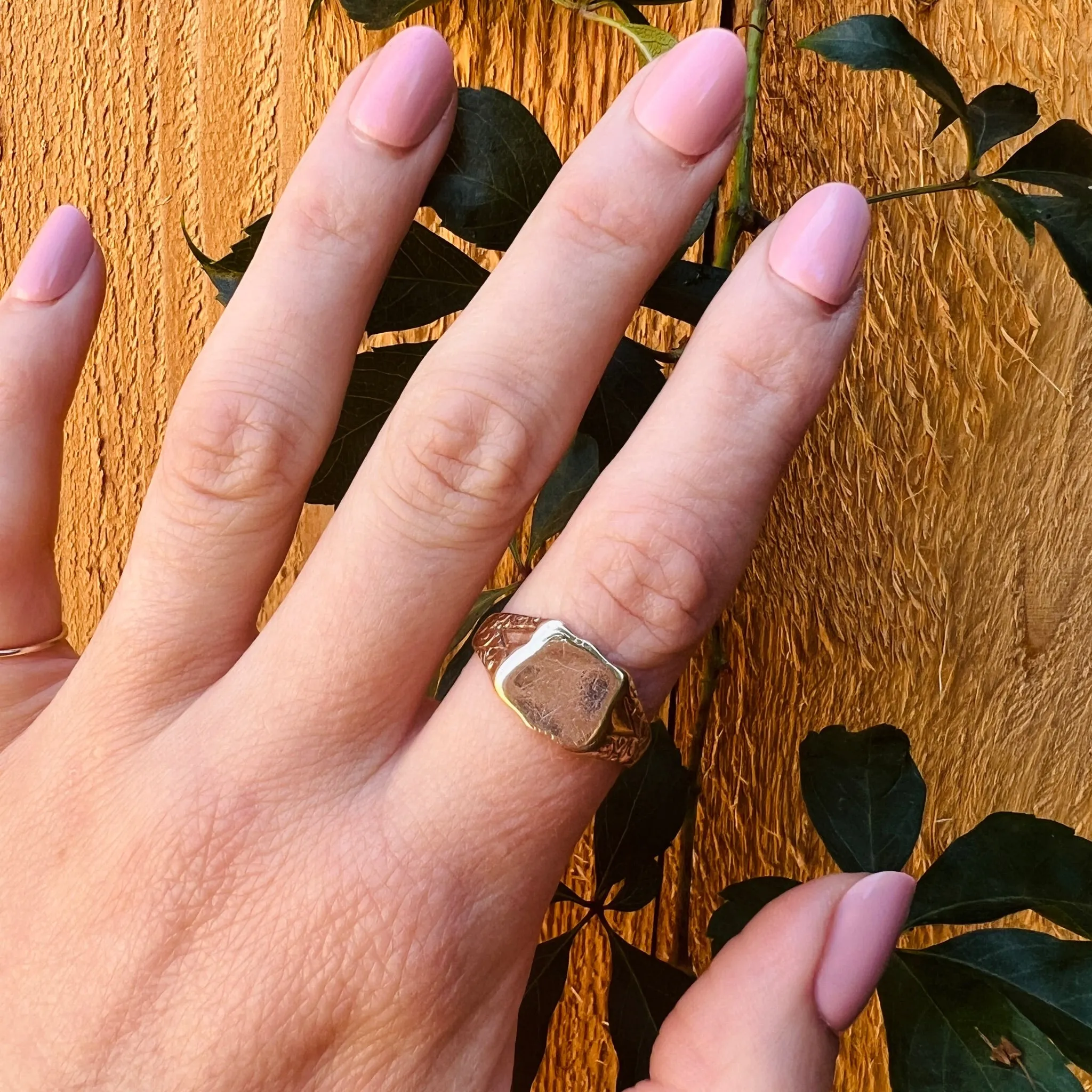 Edwardian Signet Ring with Soft Gold Florals