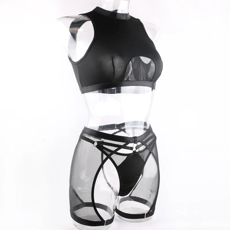 Elegance in Mesh 3-Piece Lingerie Set