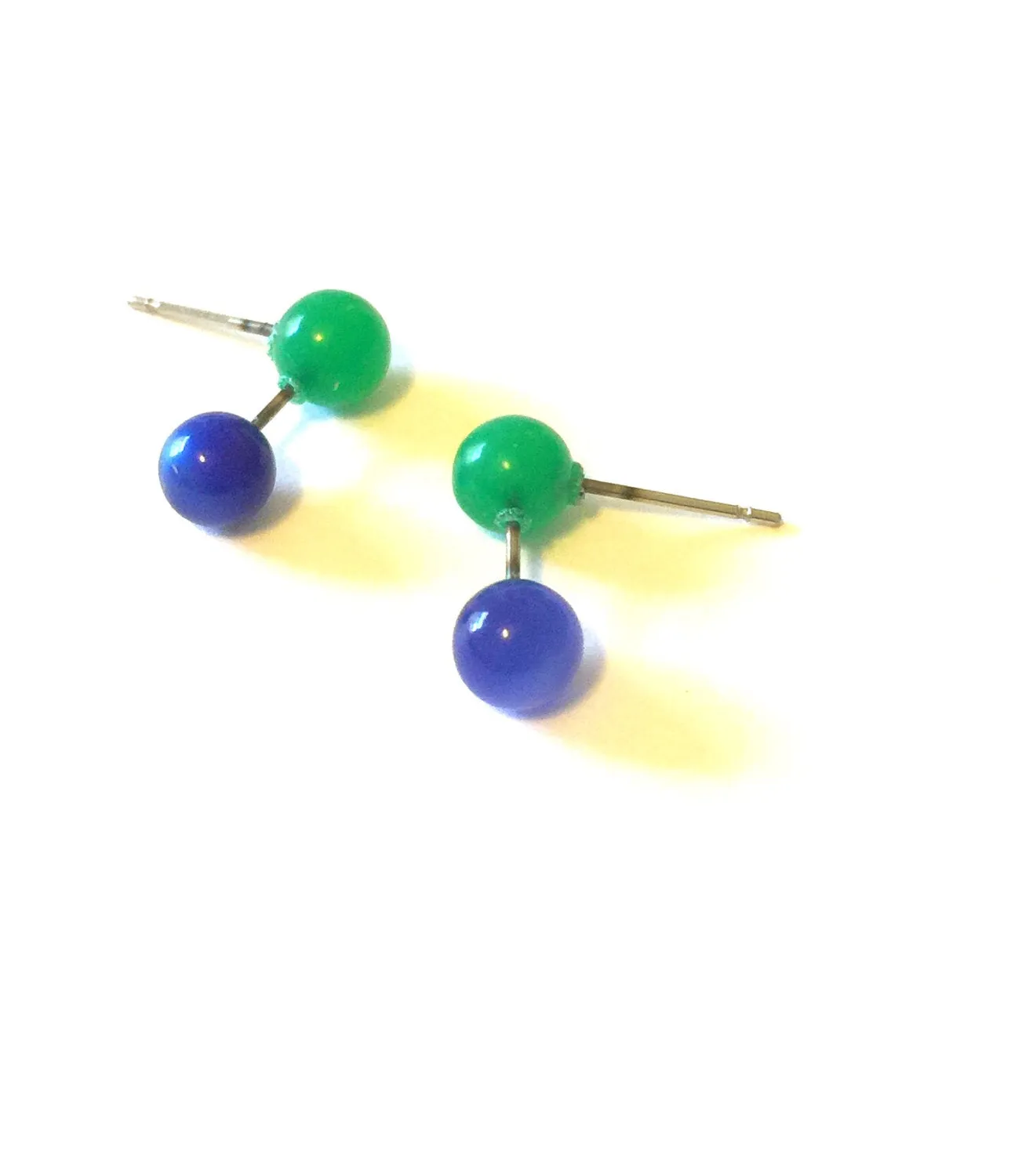 Emerald & Blue Moonglow Geo Stud Earrings