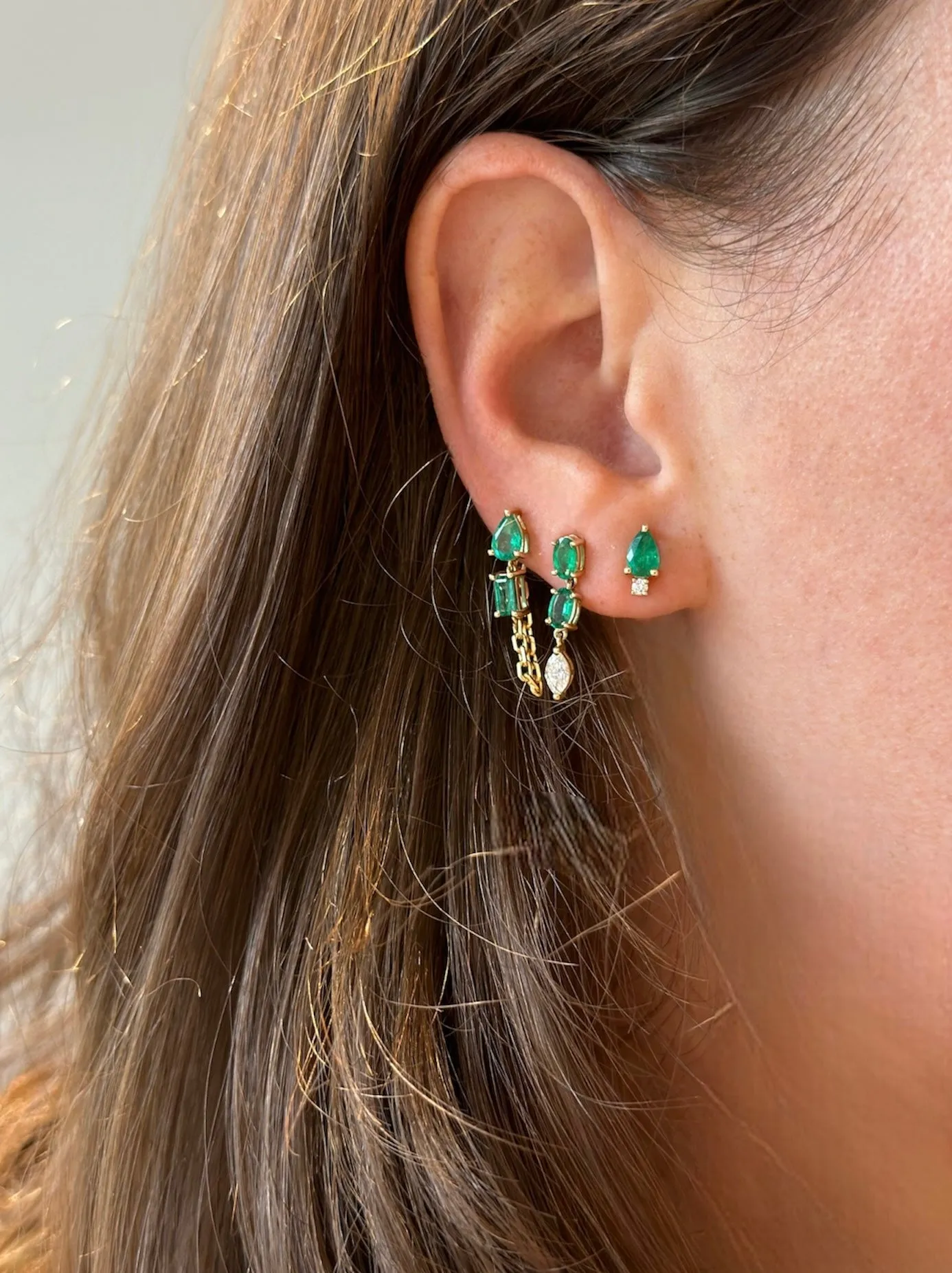 Emerald & Diamond Stud Earrings