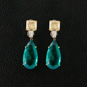 Emerald & Yellow Diamond Drop Earrings