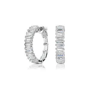Emerald Cut hoop earrings with 12.32 carats* of diamond simulants in sterling silver