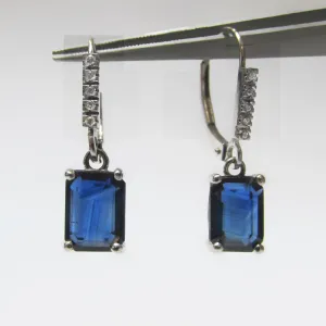 Emerald Cut Sapphire and Diamond Earrings