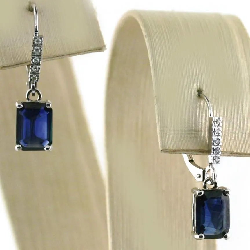 Emerald Cut Sapphire and Diamond Earrings